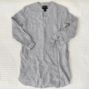 New Tahari Linen Long Sleeve Above Knee Shift Dress in Blue and White Stripe XS